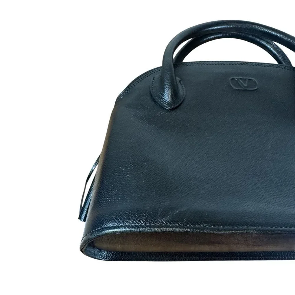 VALENTINO GARAVANI Black Saffiano Leather Bowler Dome Top Handle Bag Vtg Auth